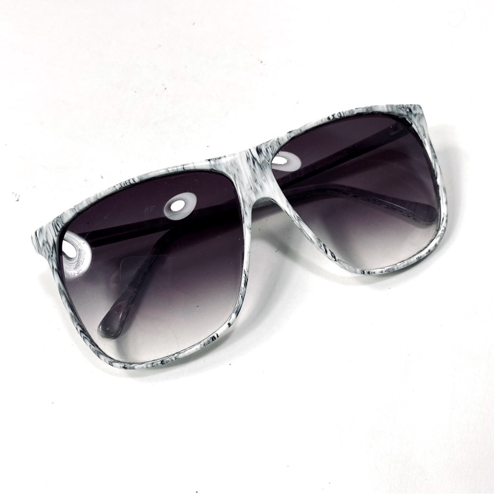 Vintage Retro Inspired White Gray Marbled Large Square Framed Purple Sunglasses